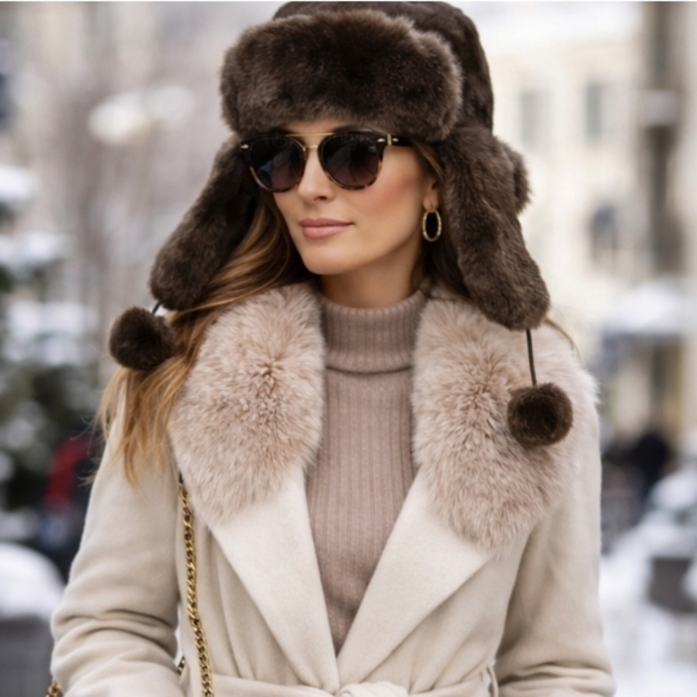 Trapper/ Aviator Dark Brown  Faux Fur Hat